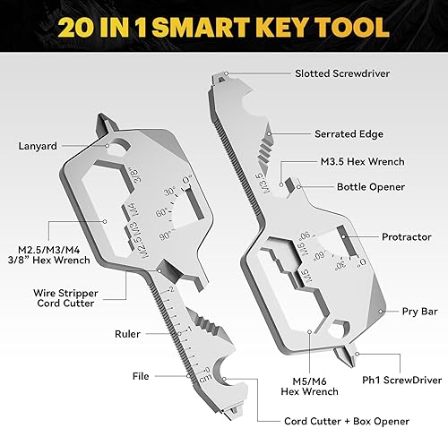 Miniatura 3 de Multiherramienta de bolsillo con forma de llave, multiherramienta 20 en 1, llavero de acero inoxidable, regalo para hombres, mujeres, padre,