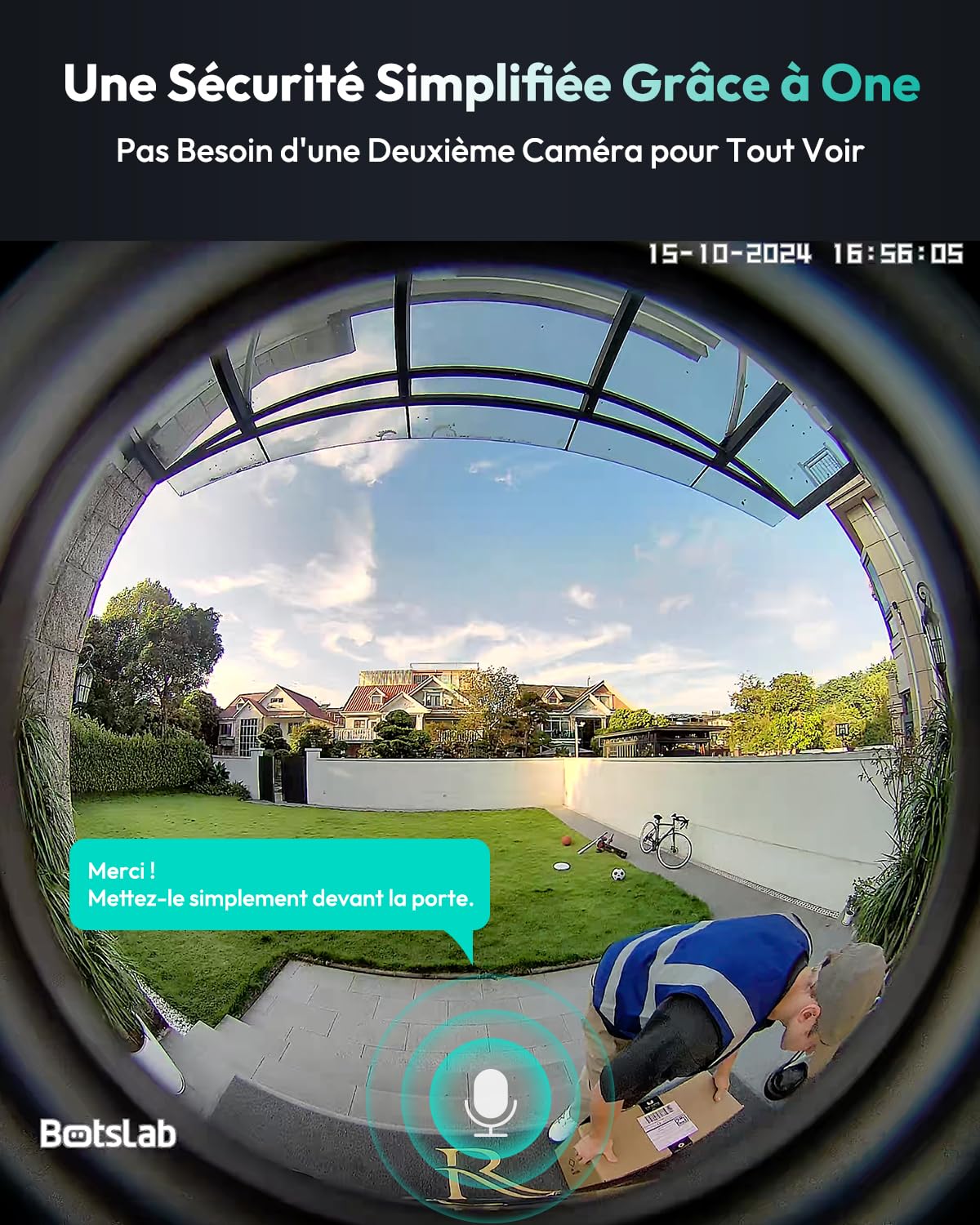BOTSLAB 5MP Sonnette sans Fil avec Caméra, Vue tête-Pieds 1:1, Détection de Personnes/PIR, Pas de Frais mensuels, Audio bidirectionnel, Carte SD 32 Go installée, Video Doorbell (Batterie), Alexa