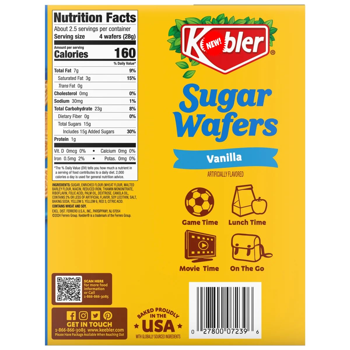Kebler Vanilla Sugar Wafers, Light & Crispy - 2.75 oz, 24 Count - Individually Wrapped