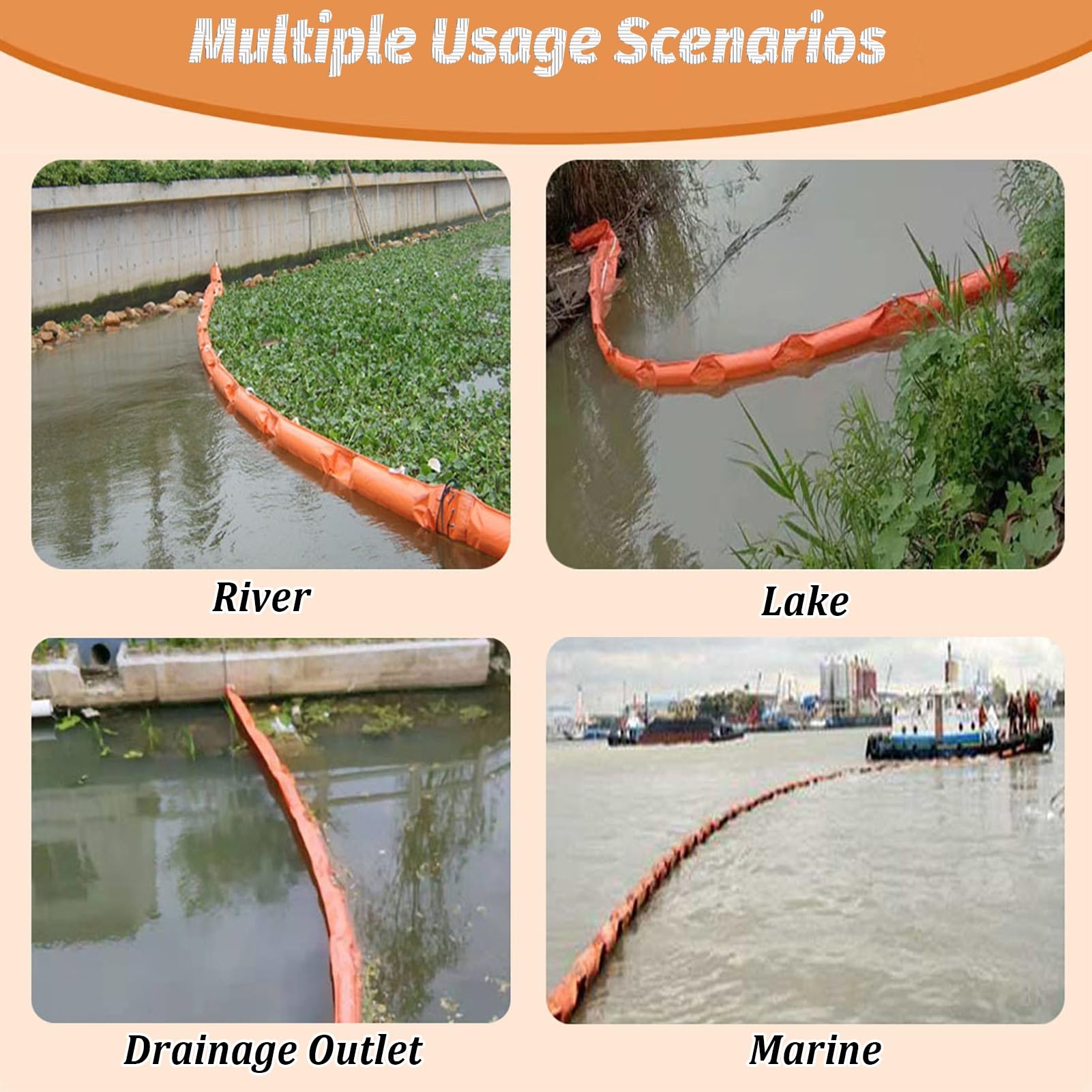 Bouée Anti-Pollution en PVC, bouée Anti-Pollution en Forme d'algue, bouée Anti-Pollution Flottante en PVC, Sac de contrôle des inondations pour Le Nettoyage Marin, 20 m x 75 cm, Solution d'u