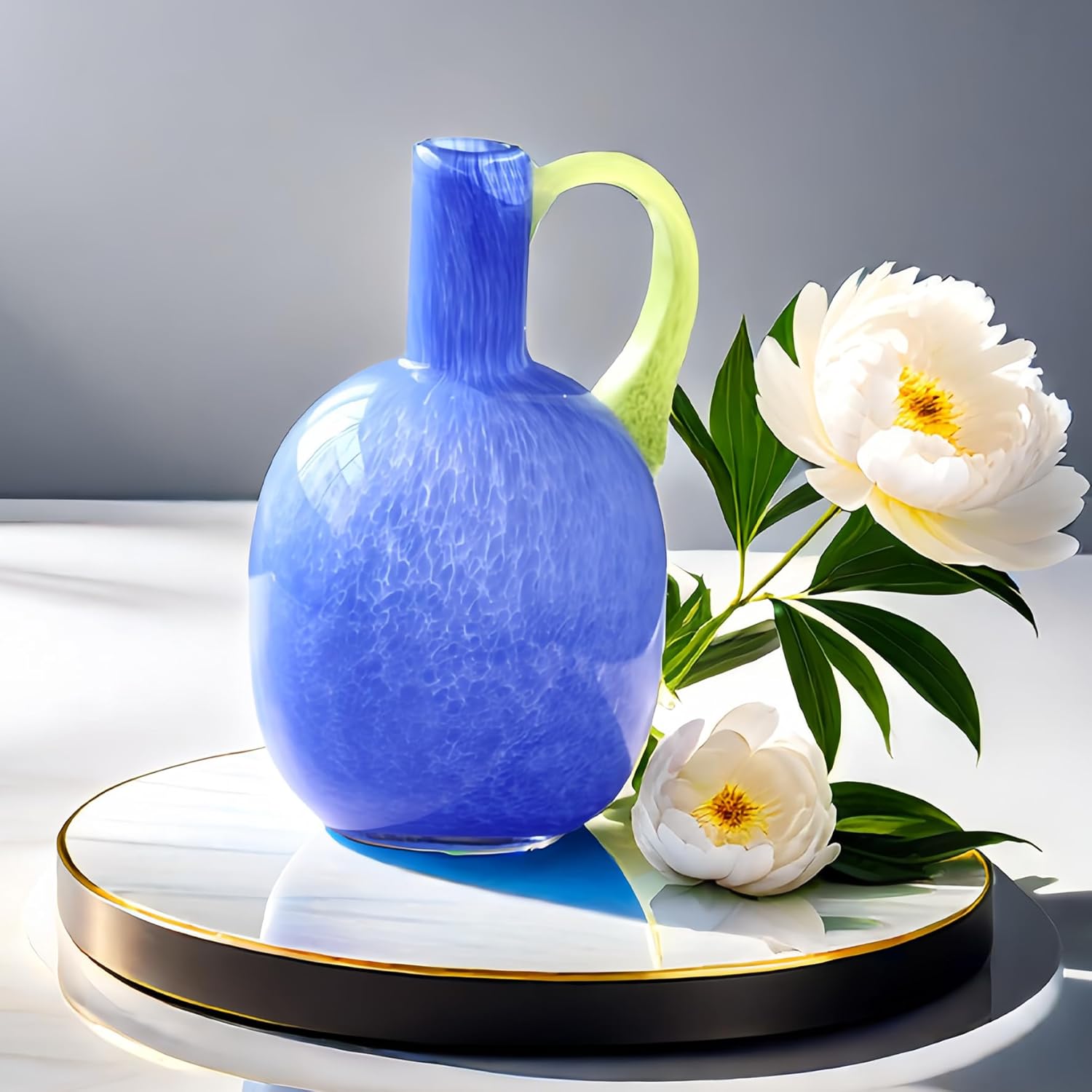 2.2lb Heavy Vase,Blue Glass Vase for Home Decor,Glass Flower for Decorations 8.5" H Unique Vases Centerpieces,Art Vases for Decor