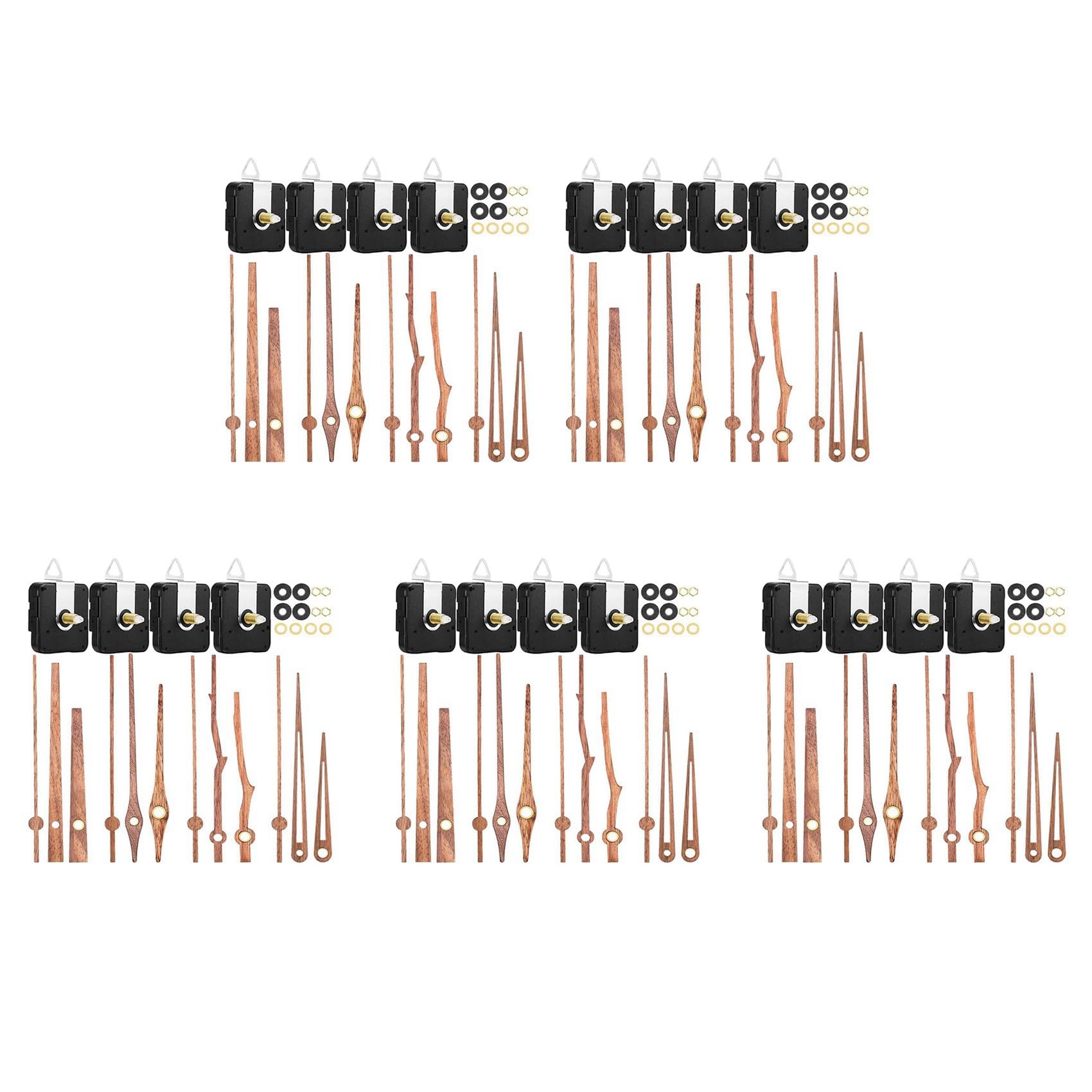Vjsujehgy 20 Pcs Quartz Clock Movement Mechanism Parts with 4 Types of Walnut Wood Clock Hands Clock Accessories for Clock Repair