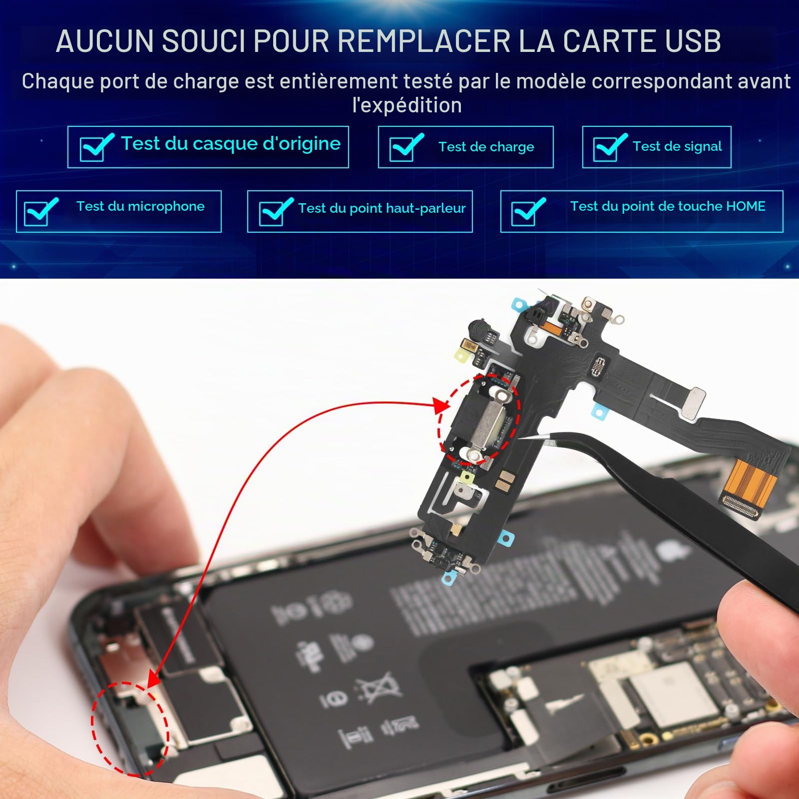 RongZy Dock Connecteur de Charge Compatible avec 6.1" iPhone 12 Câble Nappe de Rechange avec Connecteur pour iPhone 12 Pro Inclus Kit de Outils(Noir)