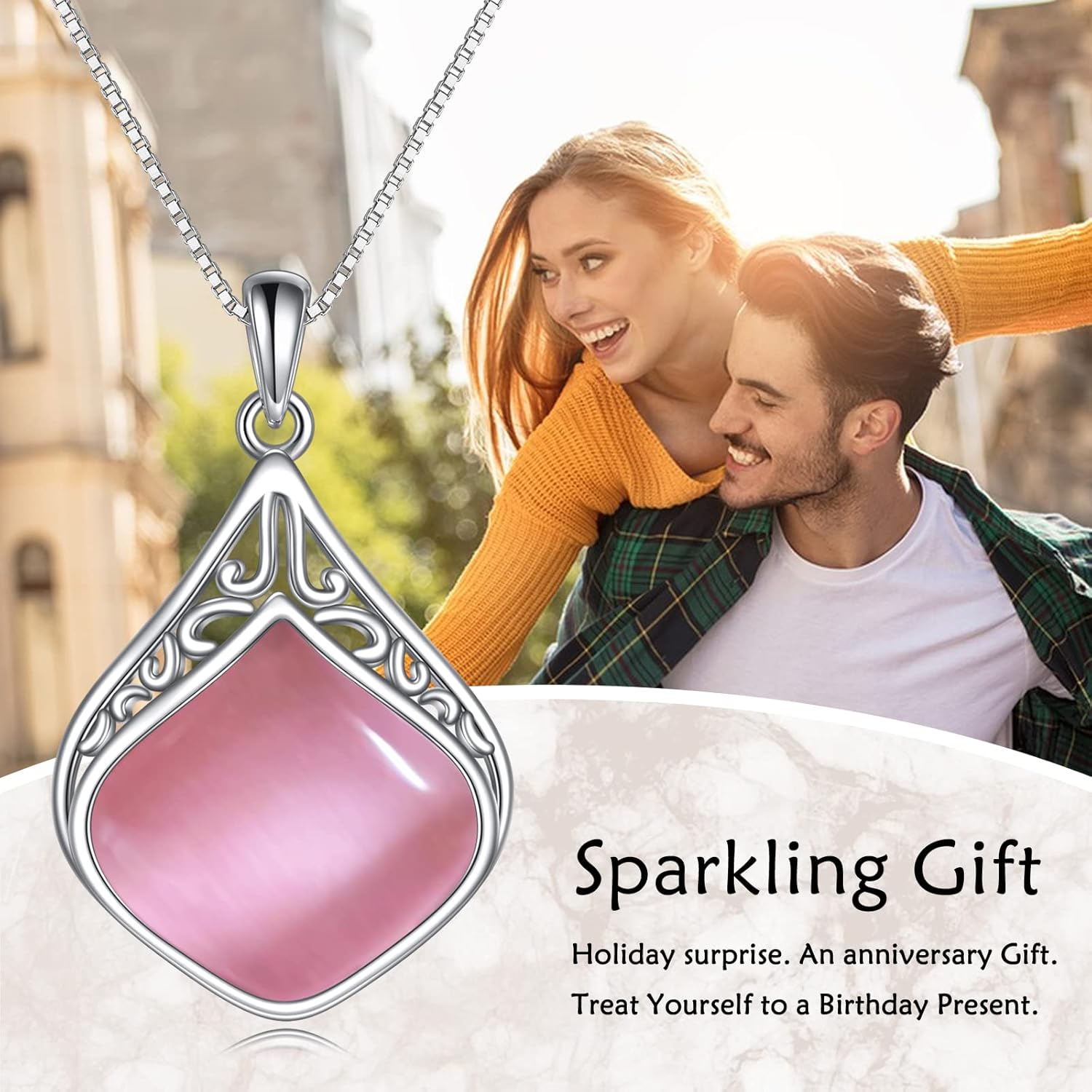 YAFEINI Teardrop Necklace Sterling Silver Filigree Irish Pendant Necklace Natural Stone Moonstone/Lapis Lazuli/Larimar/Moss Agate Necklace Jewelry - Image 6