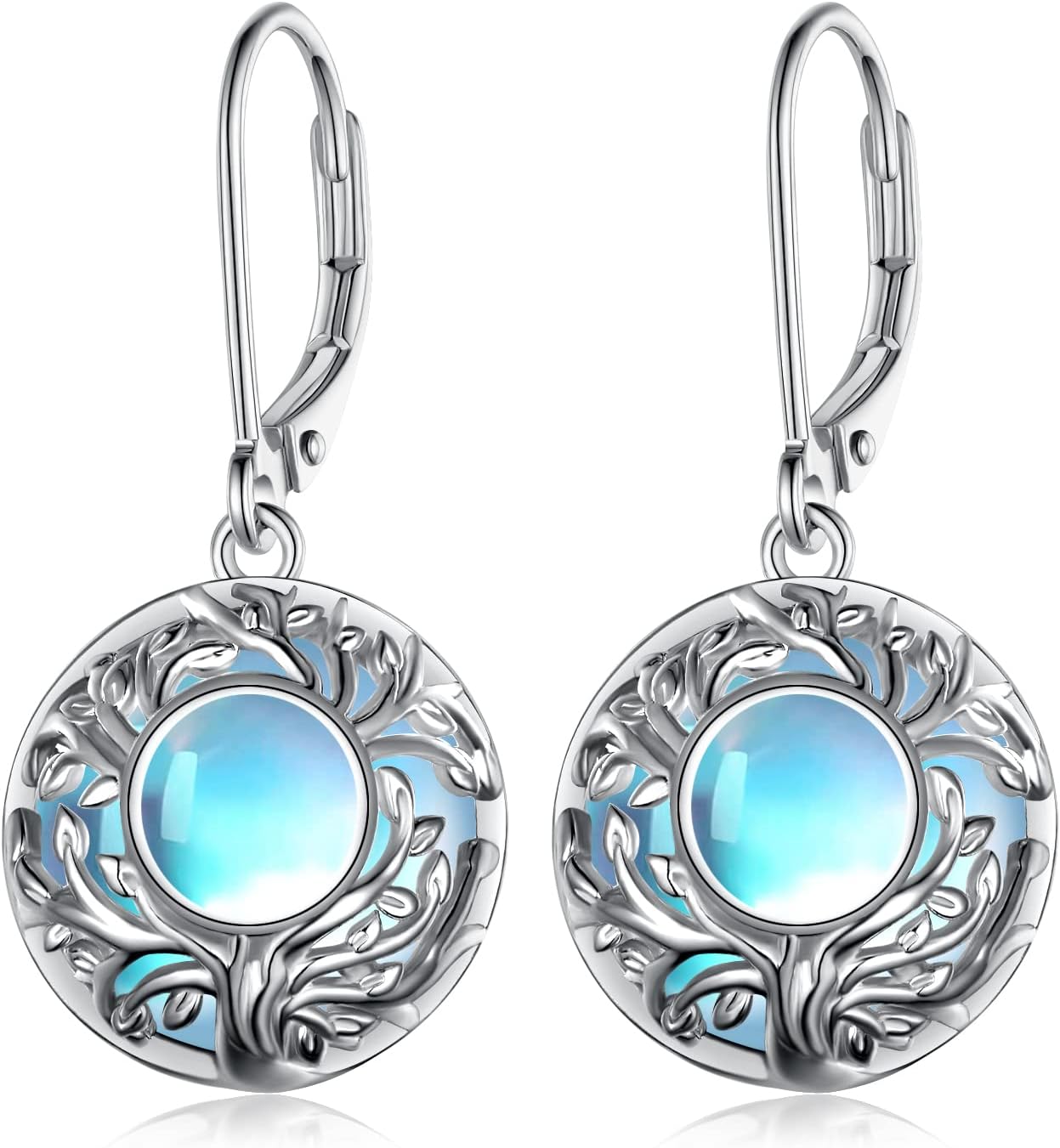 Moonstone Earrings 925 Sterling Silver Tree of Life Moonstone Leverback Earrings Moonstone Jewelry Gifts for Women