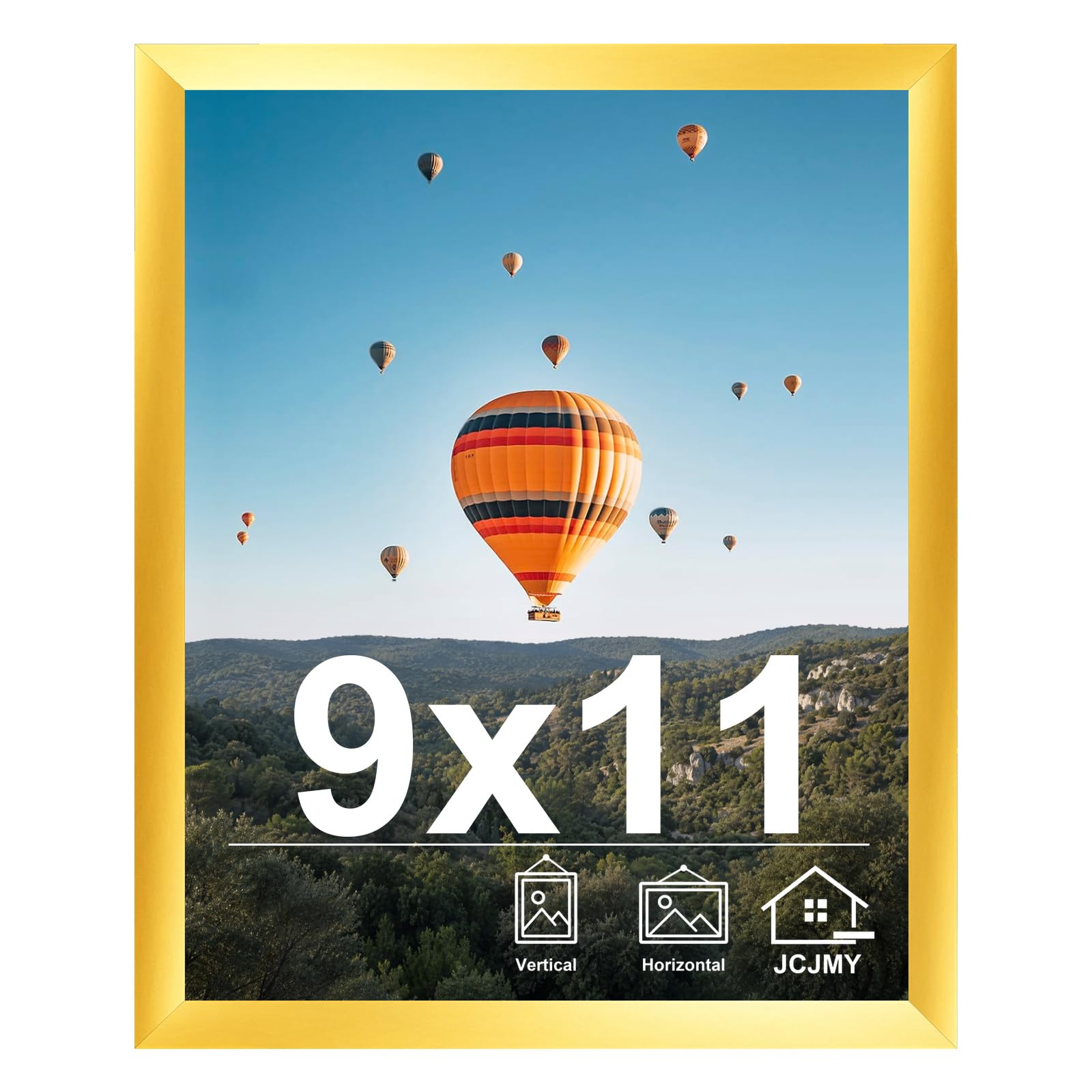JCJMY 9x11 Picture Frame Gold for Wall Hanging or Tabletop, Wall Mounting Horizontally or Vertically, 9 x 11 Wall Gallery Poster Photo Frame with Durable Shatter Resistant Plexiglass,Gold