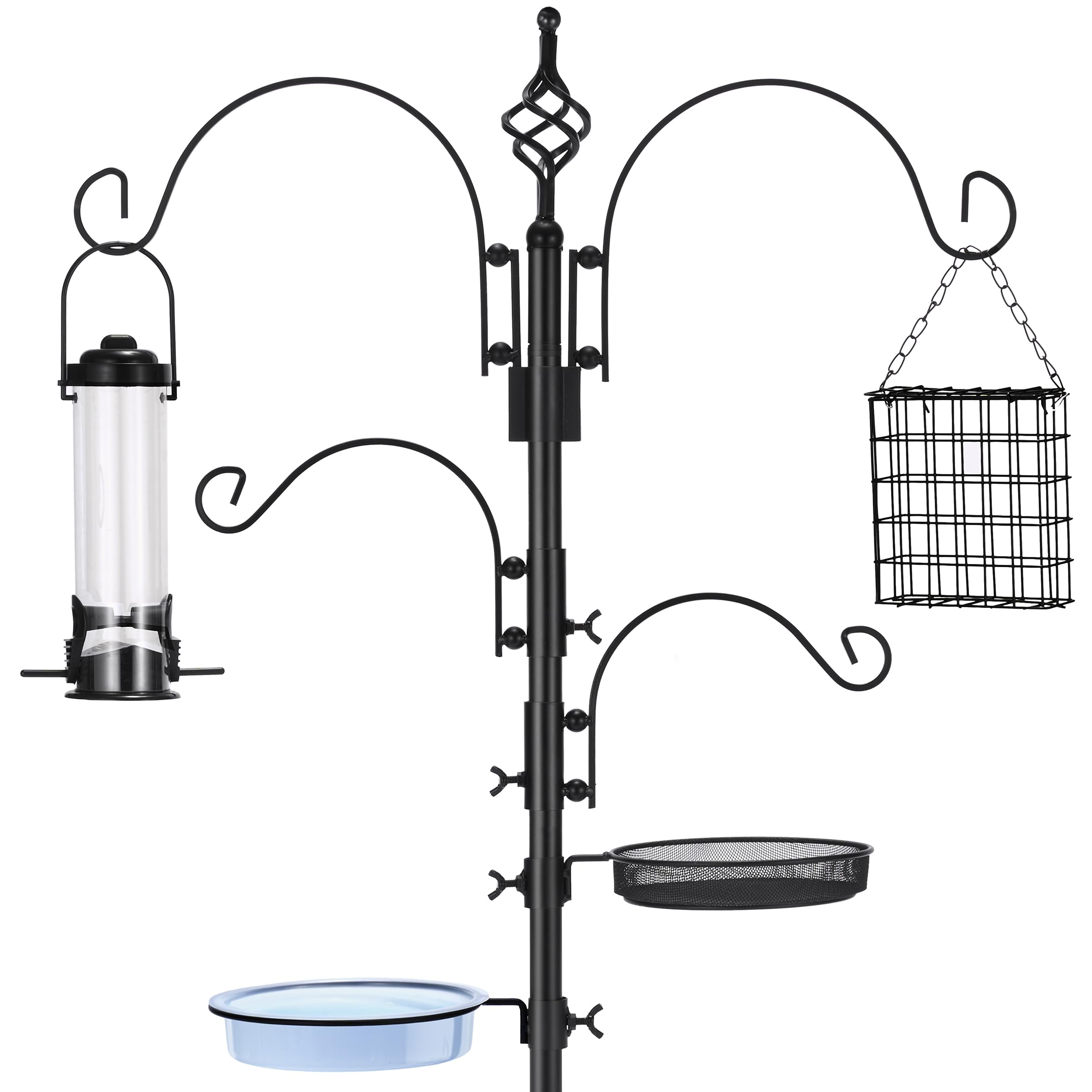 Photo 1 of Sorbus Bird Feeding Station - 7ft Tall Metal Pole Bird Feeder Stand with 5 Ground Stake Prongs & 4 Hangers with Bird Bath, Bird Food Mesh Tray for Attracting Wild Birds Outside, Garden Decor, Plants 2-Prong Stake