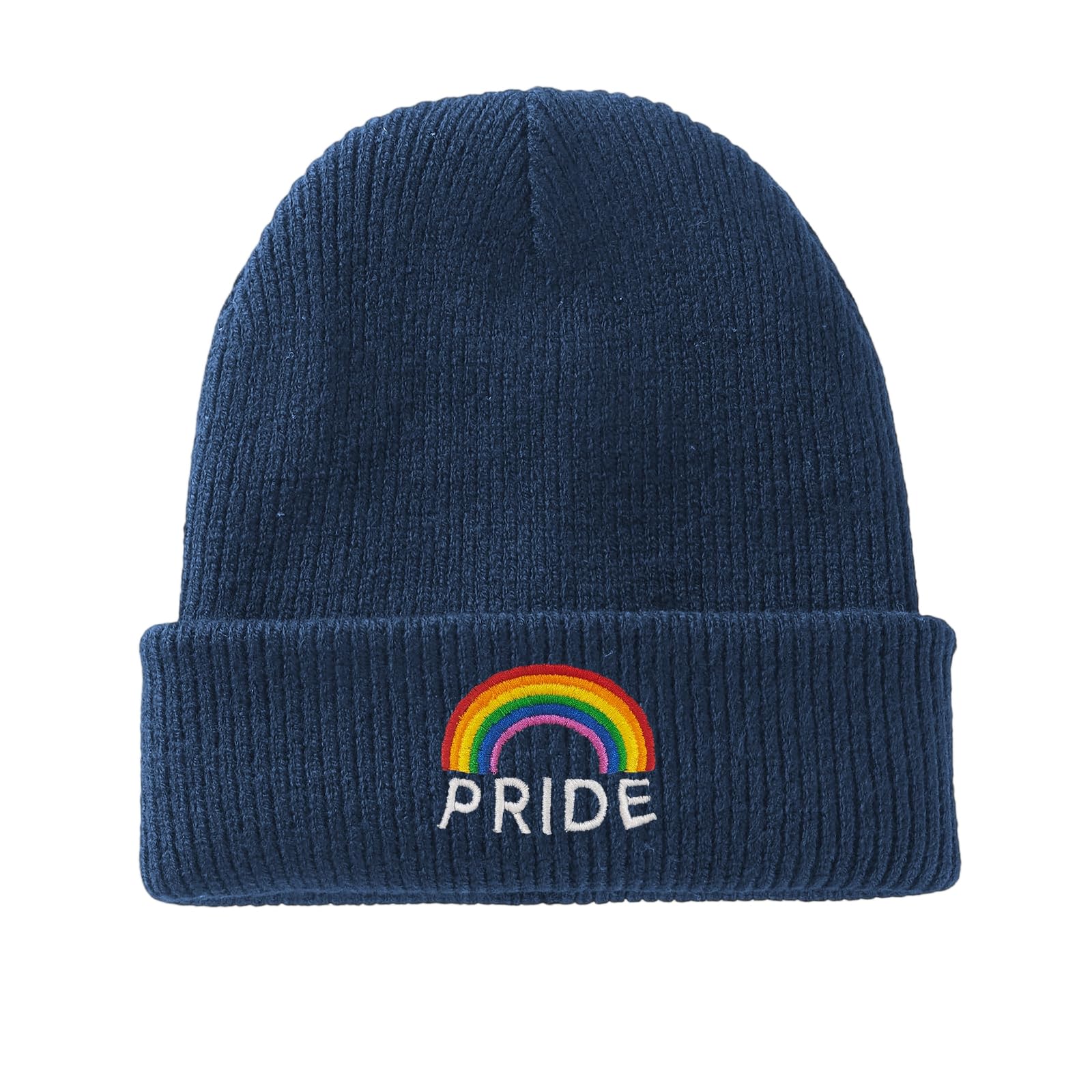 Yuaoeur Unisex Navy Blue Pride Beanie Hat Stretchy Soft Cuffed Wooly Skull Cap With Thick Warm Lining, Winter Hats (Navy Blue)