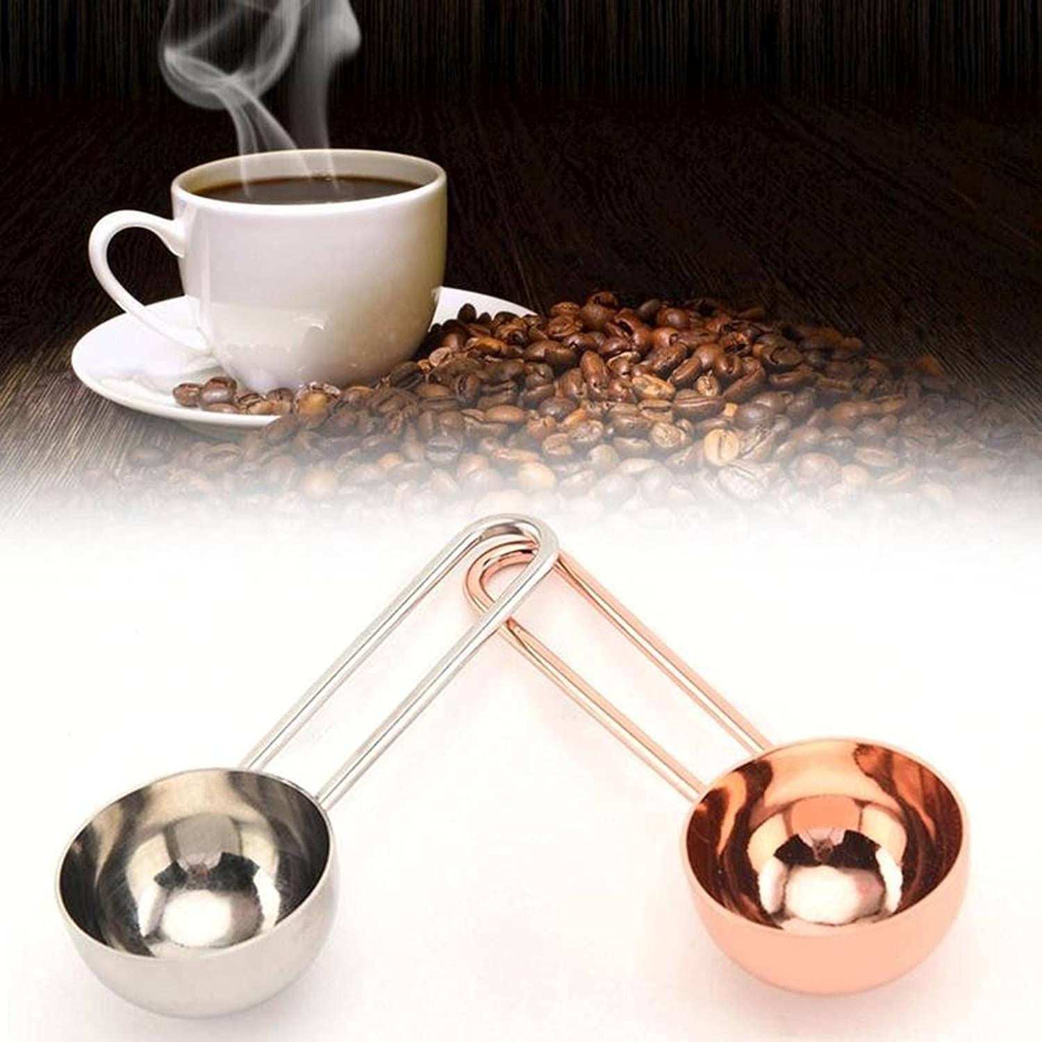 Löffel Restaurants Dicke Kaffee Messlöffel Stahlgriff Messrührmaschine Tee Bohnenlöffel Stahl Kaffeeschaufel Griff 9,5 cm Esslöffel Hause(Rosegold)
