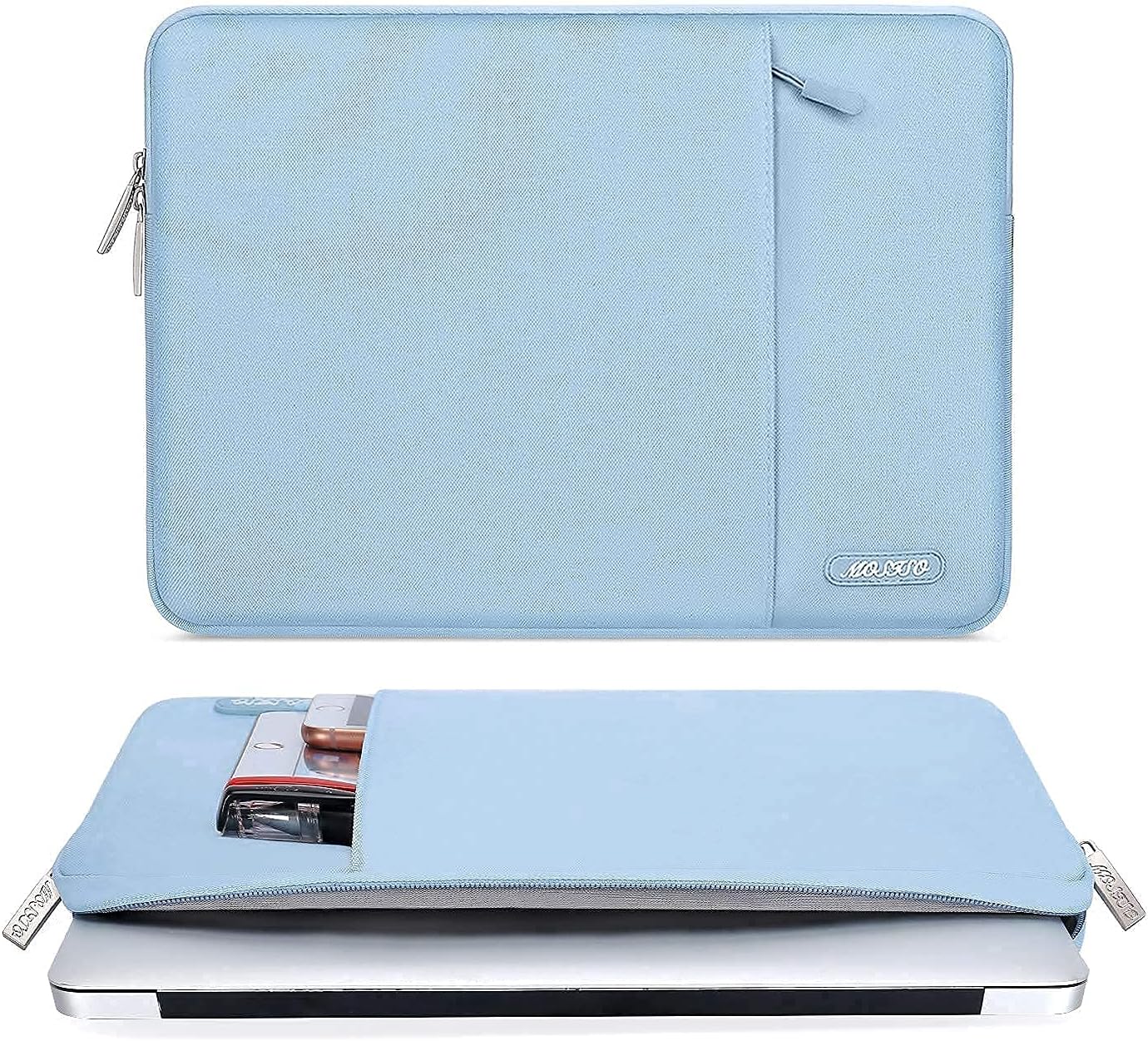 MOSISO Compatible with MacBook Air 13 inch Case 2018-2020 Rlease A2337 M1 A2179 A1932, Plastic Hard Shell&Vertical Sleeve Bag with Pocket&Keyboard Cover&Screen Protector&Storage Bag,Airy Blue