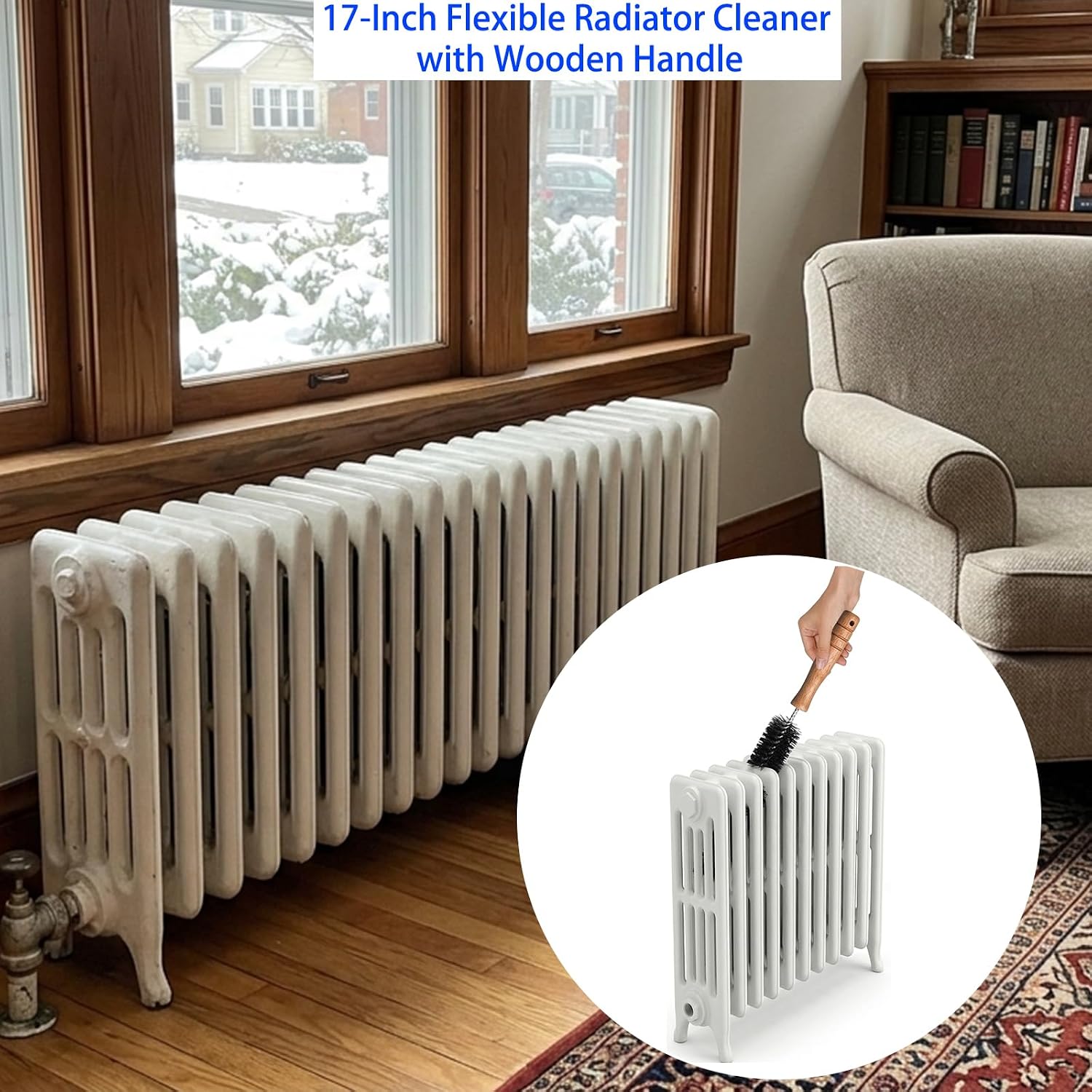 Drain Cleaning Brush Set, Flexible Sink and Shower Drain Brush, 4 Pack | Refrigerator Coil Cleaning Brush, Radiator Brush, Thin Crevice Cleaning Brush for Bathroom, Kitchen, Vents and Tight Spaces