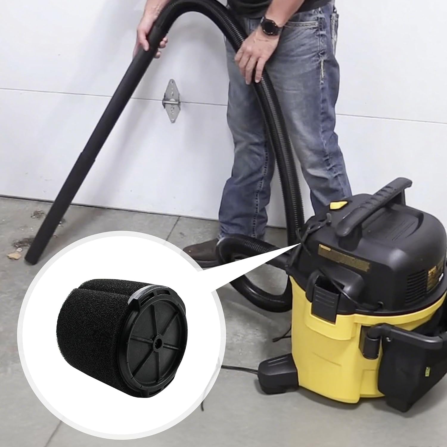 VF3700 Wet Application Foam Filter (Single Cartridge) - Compatible with 3 to 4.5 Gallon Shop Vacuums & Workshop Wet/Dry Vacs - Replacement Foam Filter for Wet Cleaning