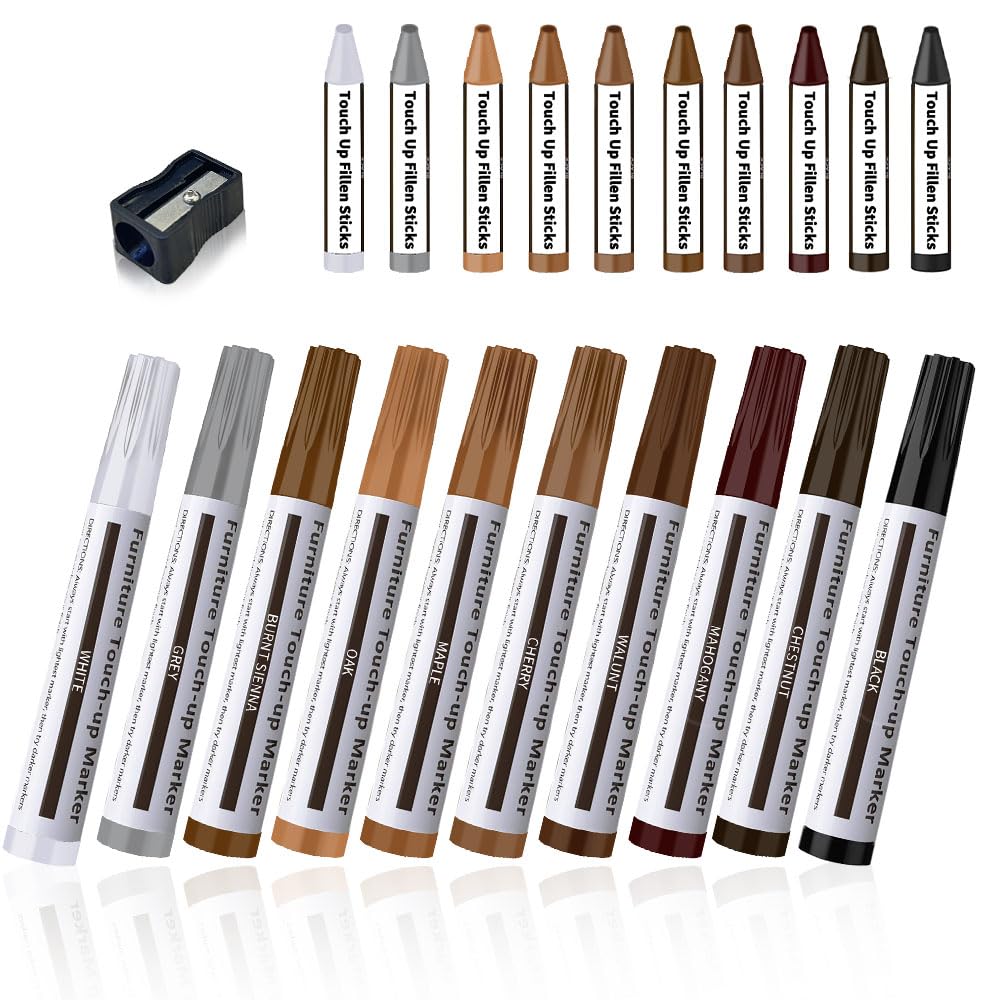 Repair Pen Wooden Furniture Floor Scratch Repair Markers and Wax Sticks Set of 21 for Stains Scratches Wood