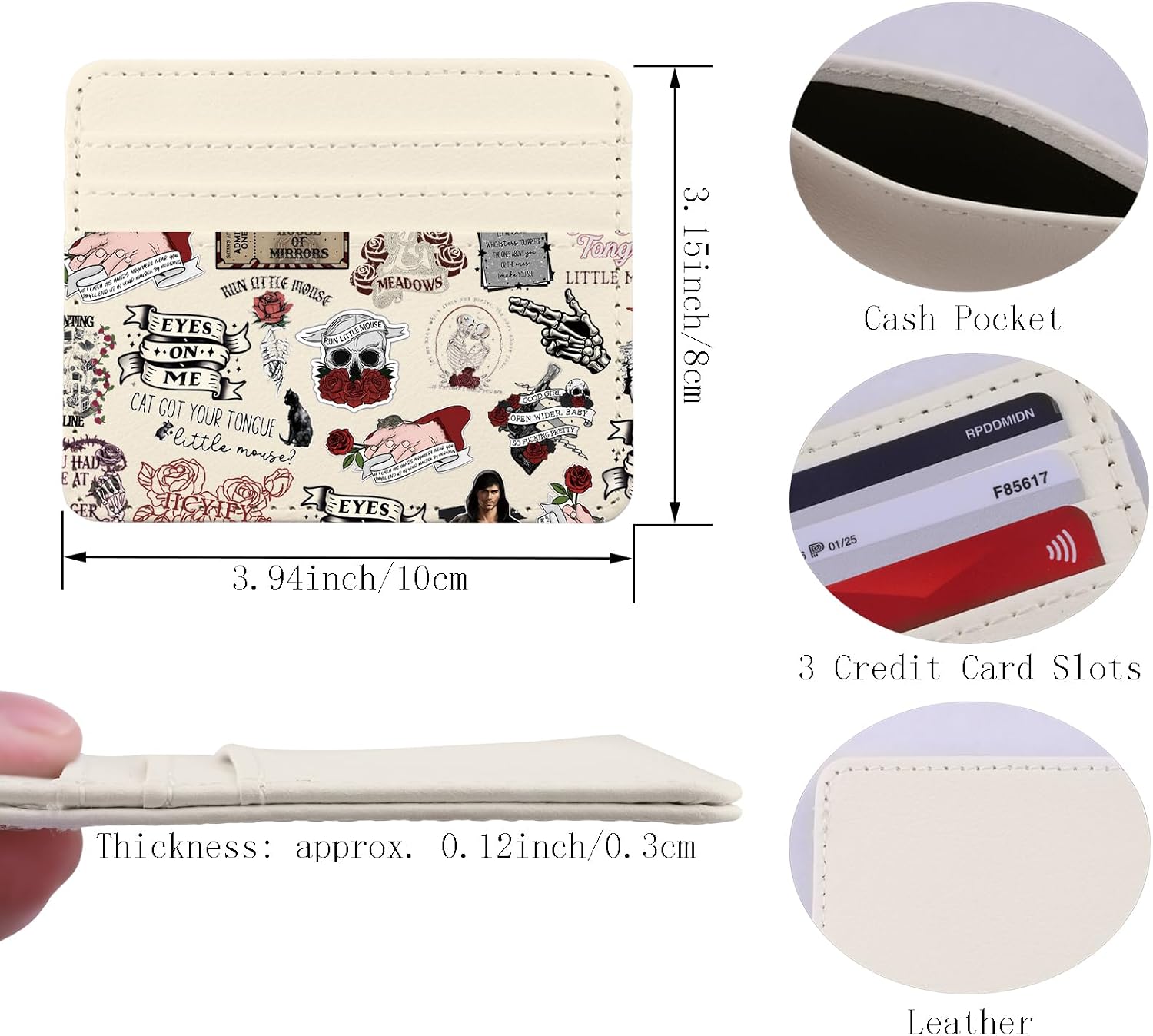 Lywjyb Birdgot Dark Romance Book Card Holder Spicy Book Reading Gift Rose Skeleton Smut Reader Card Wallet (Mouse Holder)