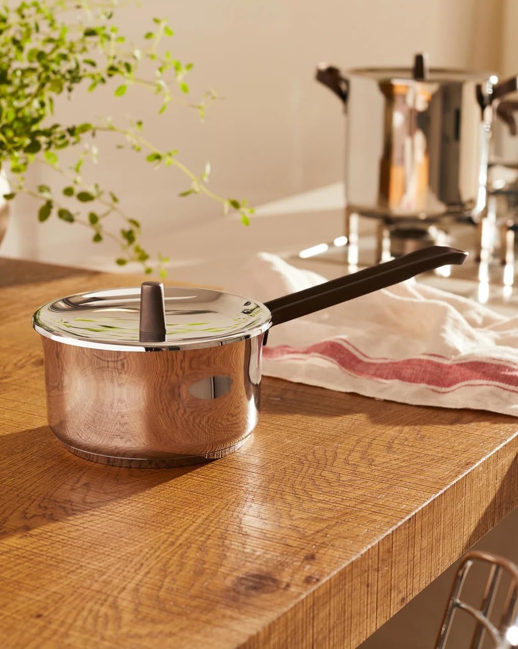 Alessi edo saucepan with long handle and lid