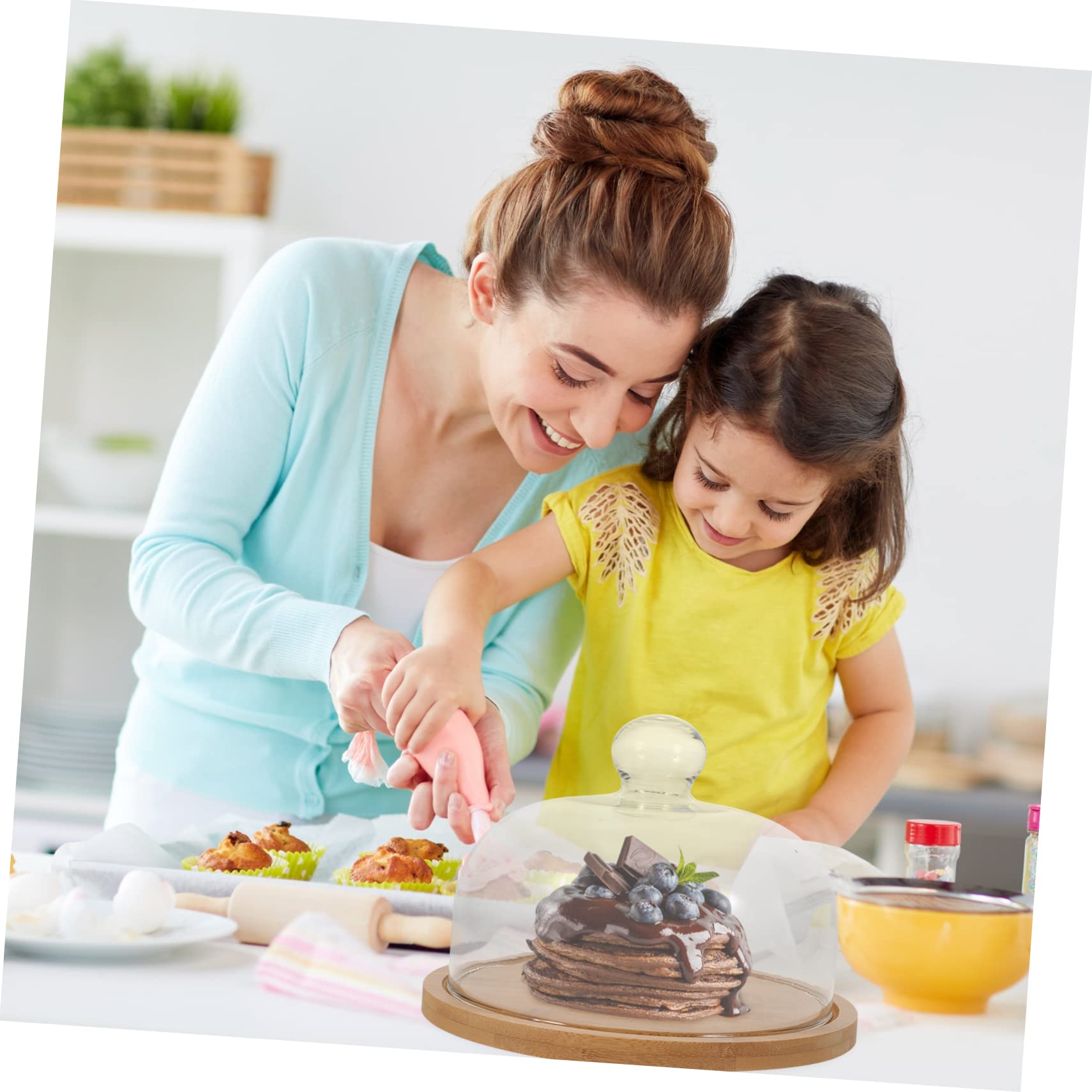 Alipis 1ensemble Cloche à Gâteaux Verre Transparent avec Support Bois Couvercle Alimentaire Protecteur pour Desserts Gâteaux Et Brunchs Pratique Et Élégant pour Maison Et Restaurant