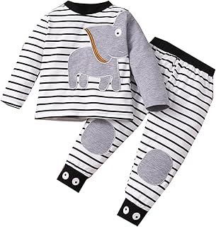ASKX Baby,Clothing,Baby Boys 0-24m,Outfits & Clothing Sets Toddler Boys Girls Winter Long Sleeve Elephant Print Blouse Tops Striped Pants 2PCS Outfits Clothes Set 4t Boys Dress Clothes Set