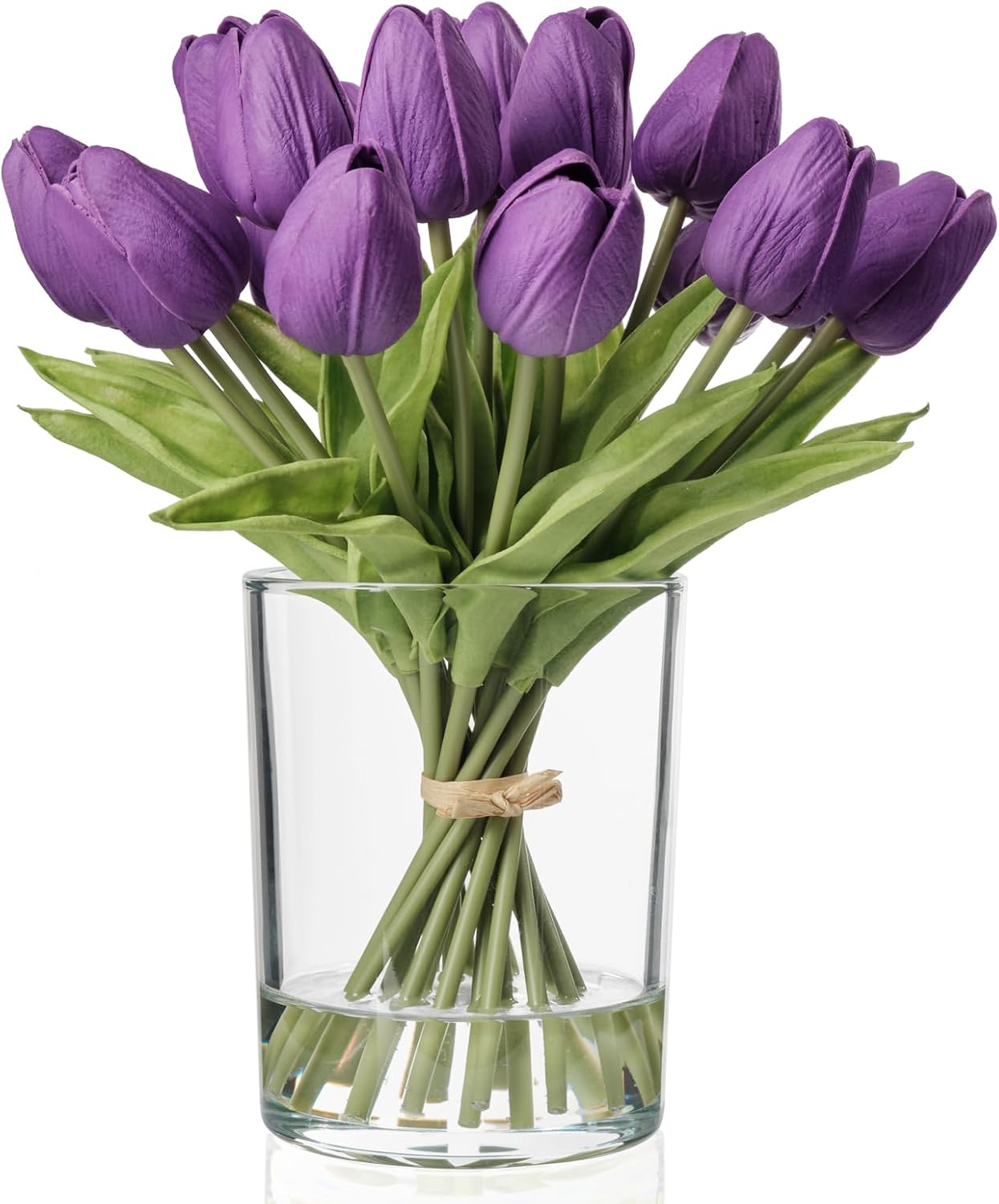 WELL KNOWN 20 Pcs Tulips Artificial Flowers in Vase, Real Touch Fake Purple Tulips Flowers with Glass Vase & Fake Water, Flower Arrangement Centerpiece for Wedding Party Dining Table Home Decor & Gift