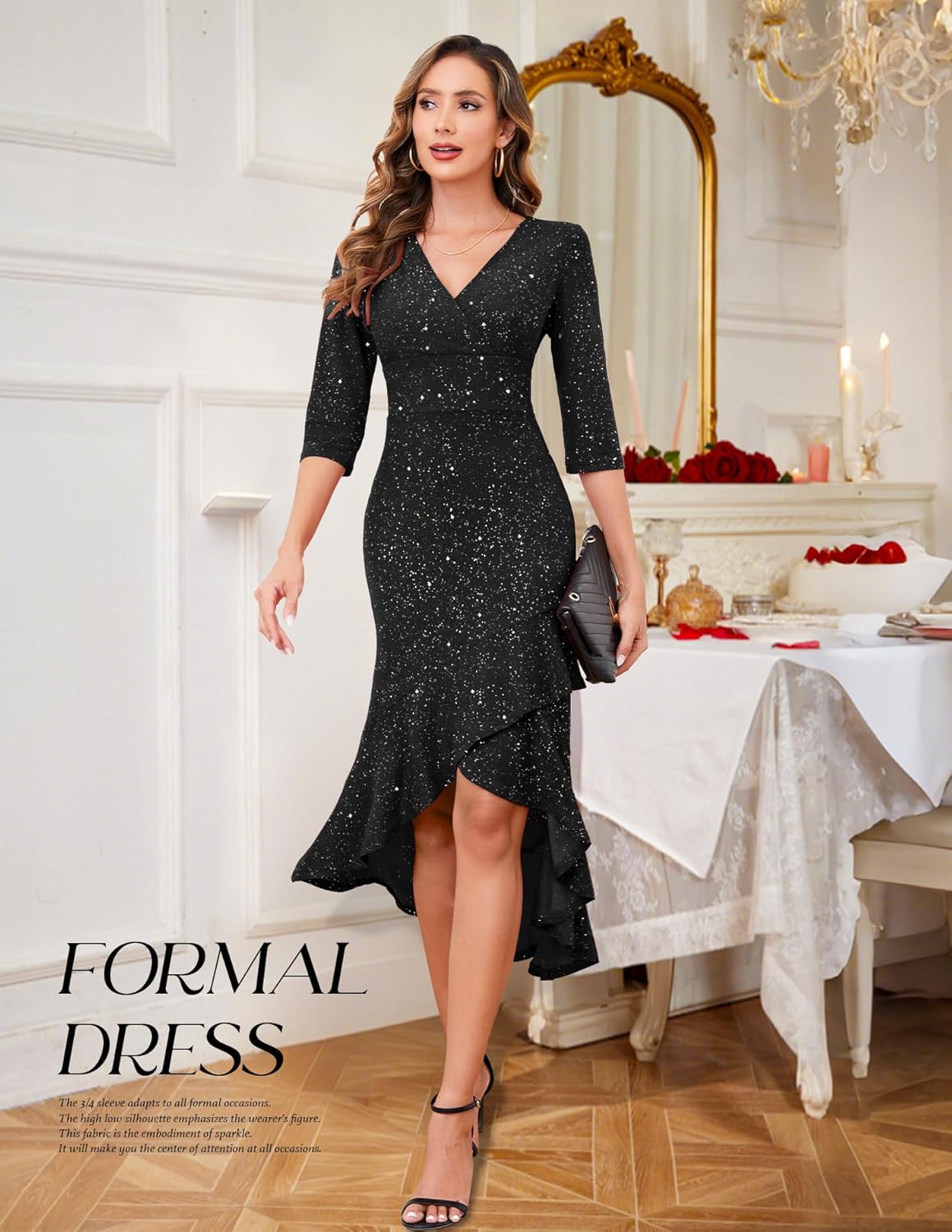 BeryLove Sequin Formal Cocktail Wedding Guest Dress Prom Sparkly Party Evening Gowns Ruffle Hi Low Midi Dresses - Image 5