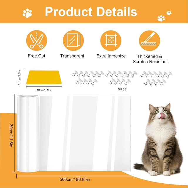 Foto 2 de 7 de BBLTIFF Protector Sofa Gatos Arañazo 5m x 30cm, Cinta Transparente Autoadhesiva