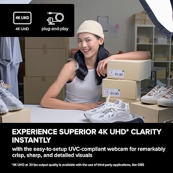 Creative Live! Cam 4K UHD USB Webcam with Backlight Compensation, Up to 60 FPS, 95 Wide-Angle Lens, Privacy Lens, Built-in Mics, Plug & Play for PC and Mac