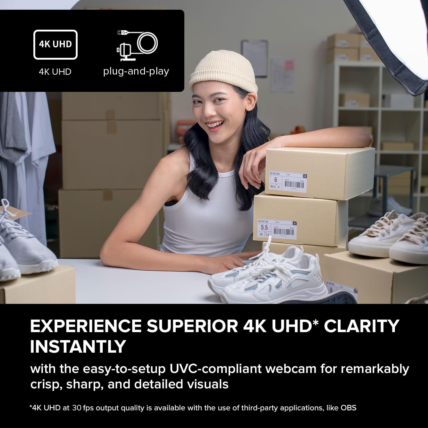 Creative Live! Webcam USB 4K UHD con compensazione della retroilluminazione, fino a 60 fps, obiettivo grandangolare a 95°, obiettivo per la privacy, microfoni incorporati, Plug & Play per PC e Mac