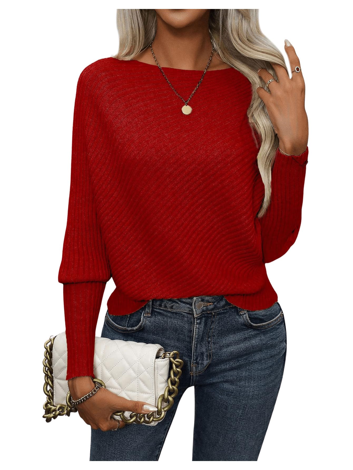 SOLY HUX Sweaters for Women Boat Neck Long Sleeve Casual Solid Pullover Tops