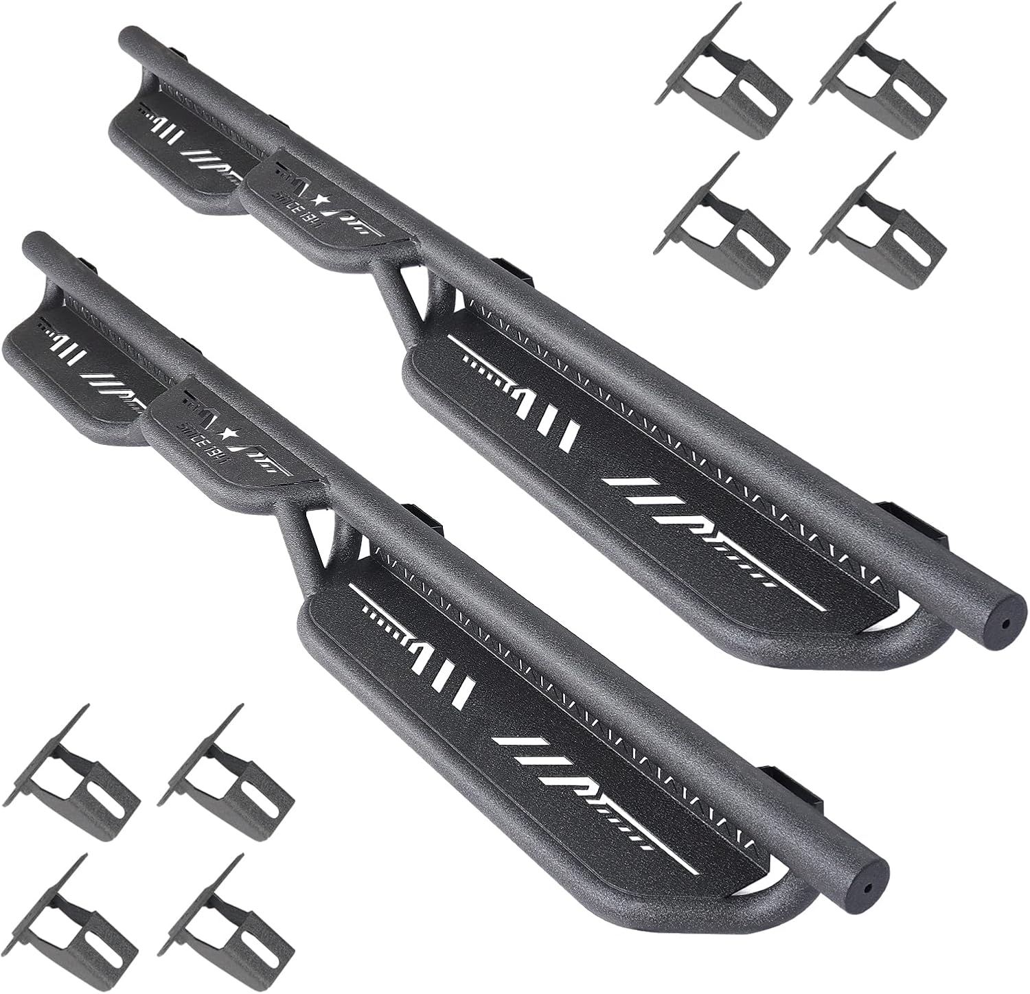 Running Boards for 2020-2025 Jeep Gladiator JT (4-Door), Heavy Duty Two-Stair Layout Nerf Bars, Bolt-On Side Steps Black Powder Coated