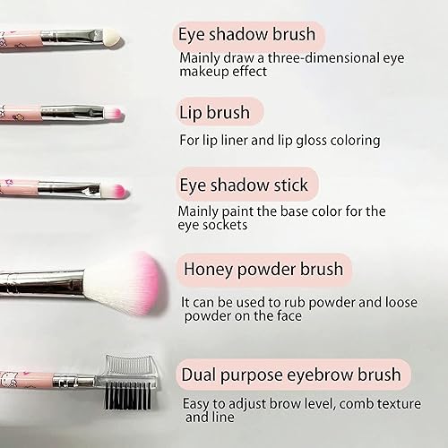 Miniatura 2 de Educatgame Juego de 5 brochas de maquillaje, incluye cepillo de polvo de miel, sombra de ojos, cepillo de sombra de ojos, cepillo de labios, cepillo