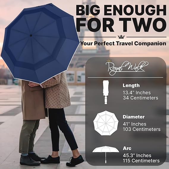 Royal Walk Compact Travel Umbrella for Rain, Windproof, Small & Portable