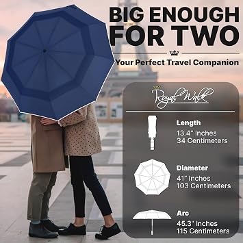 Royal Walk Compact Travel Umbrella for Rain, Windproof, Small & Portable