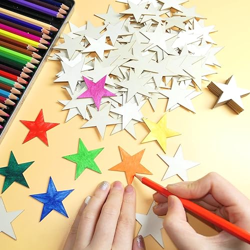 Miniatura 5 de HADDIY Estrellas de madera de 2 pulgadas para manualidades, 100 piezas de adornos de madera sin terminar para hacer banderas de madera y manualidades