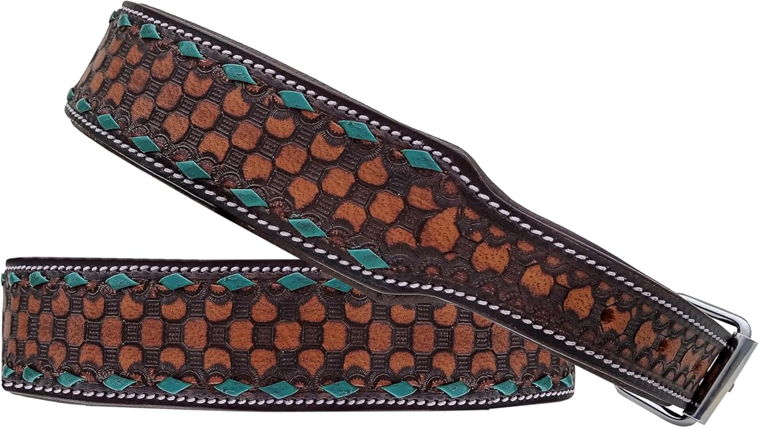 Leather Dog Collar Large Size Western Style Heavy Duty Hand Tooled Adjustable Padded Soft for Small Puppies and Big Dogs 10AB147-L