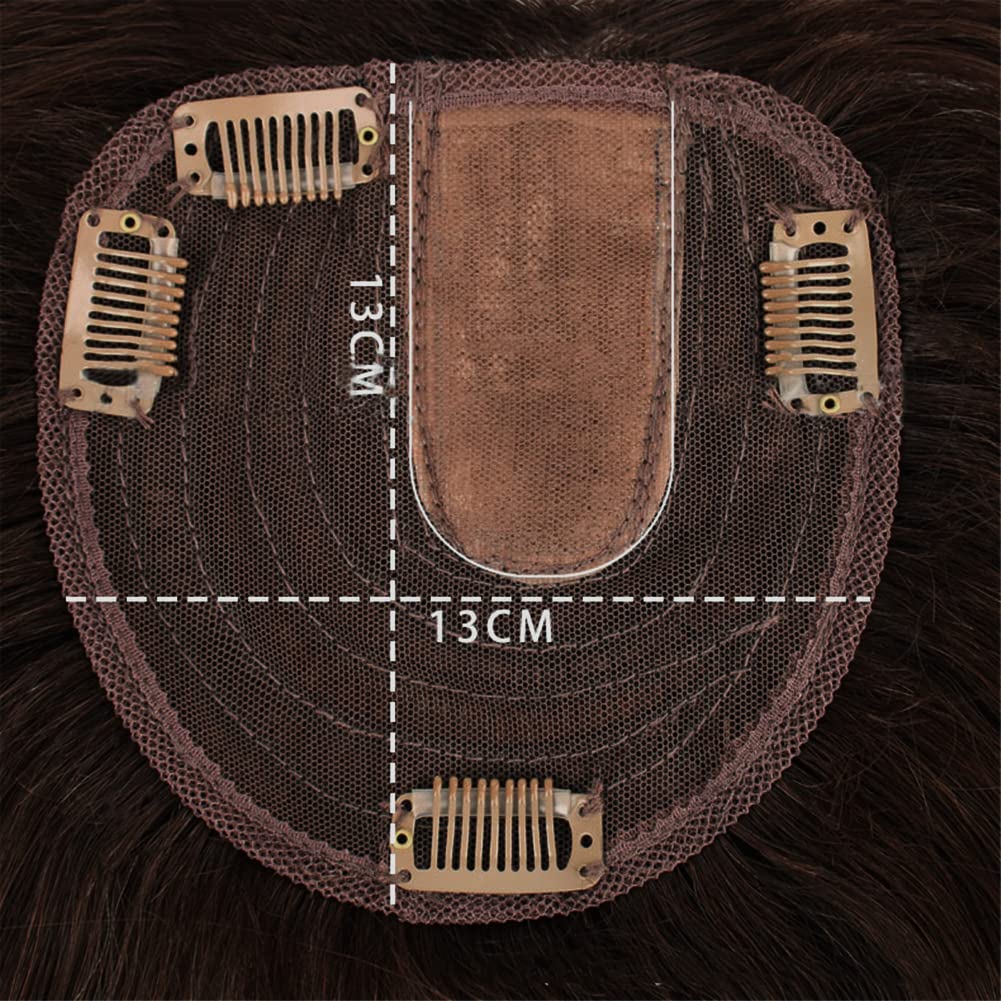 RemeeHi Kronen-Haar-Topper, Clip-on-Haarteil, Echthaar-Topper, Haarabdeckung für Damen, rechts, 30 cm, Dunkelbraun