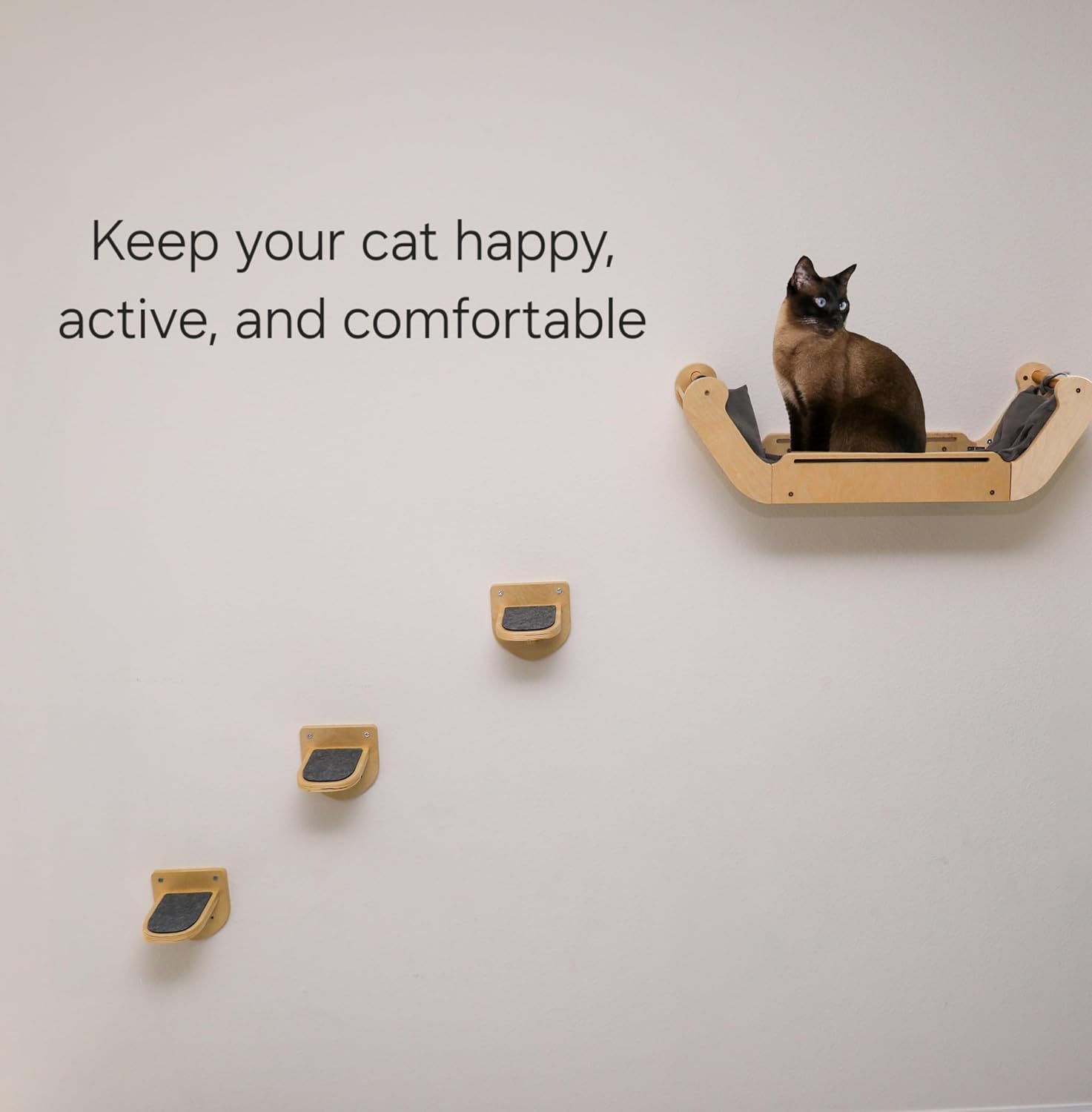 Cat Wall Shelves with 3 Steps - Wall Mounted Cat Furniture for Climbing and Lounging -Set of 3 Indoor perches by ESTRADURE
