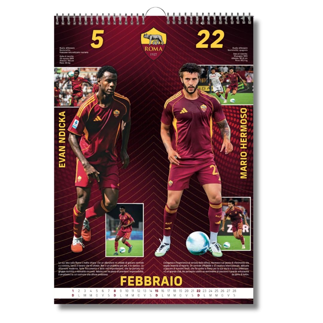 EURO PUBLISHING Calendario da Parete Verticale Roma 2026+ Tris Braccialetti in Silicone - Prodotto Ufficiale - cm 29x42