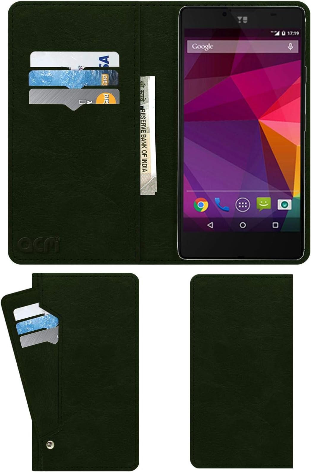 Acm Wallet Leather Flip Carry Case Compatible with Yu Yunique Yu4711 Mobile Flap Card Holder Front & Back Cover Teal Green
