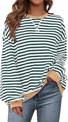PRETTYGARDEN Womens Striped Oversized Sweatshirt Color Block Crew Neck Long Sleeve Casual Loose Pullover Top Y2K Clothes