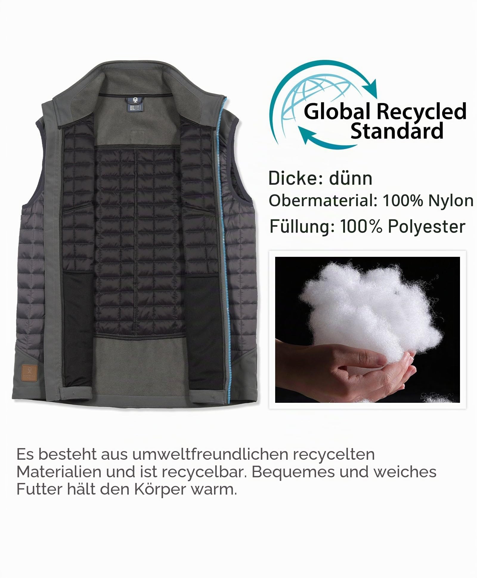 Little Donkey Andy Leichte Puffer Weste Herren Warme Ärmellose Outdoorjacke Wandern Reisen Laufen