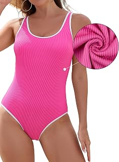 SHEKINI Las mujeres deportes una pieza traje de baño desmontable acolchado traje de baño color bloque acanalado corte alto traje de baño