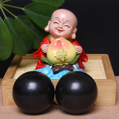 Miniatura 4 de 2" estrés chino del ejercicio de la salud de las bolas de Baoding del mármol negro alivia BS028