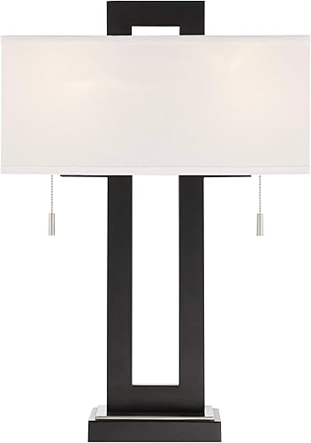 Miniatura 9 de 360 Lighting Neil - Juego de 2 lámparas de mesa rectangulares rústicas modernas de 26 pulgadas de alto, cadena de tracción de puerto USB, pantalla