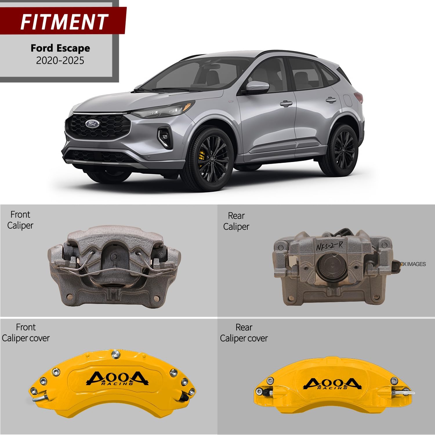 AOOA Caliper Covers Yellow with Black Characters Aluminum Brake Caliper Covers Fit for Ford Escape 2020-2025& Maverick 2022-2025&Bronco Sport 2021-2025& Fiesta ST 2014-2019（Front and Rear)