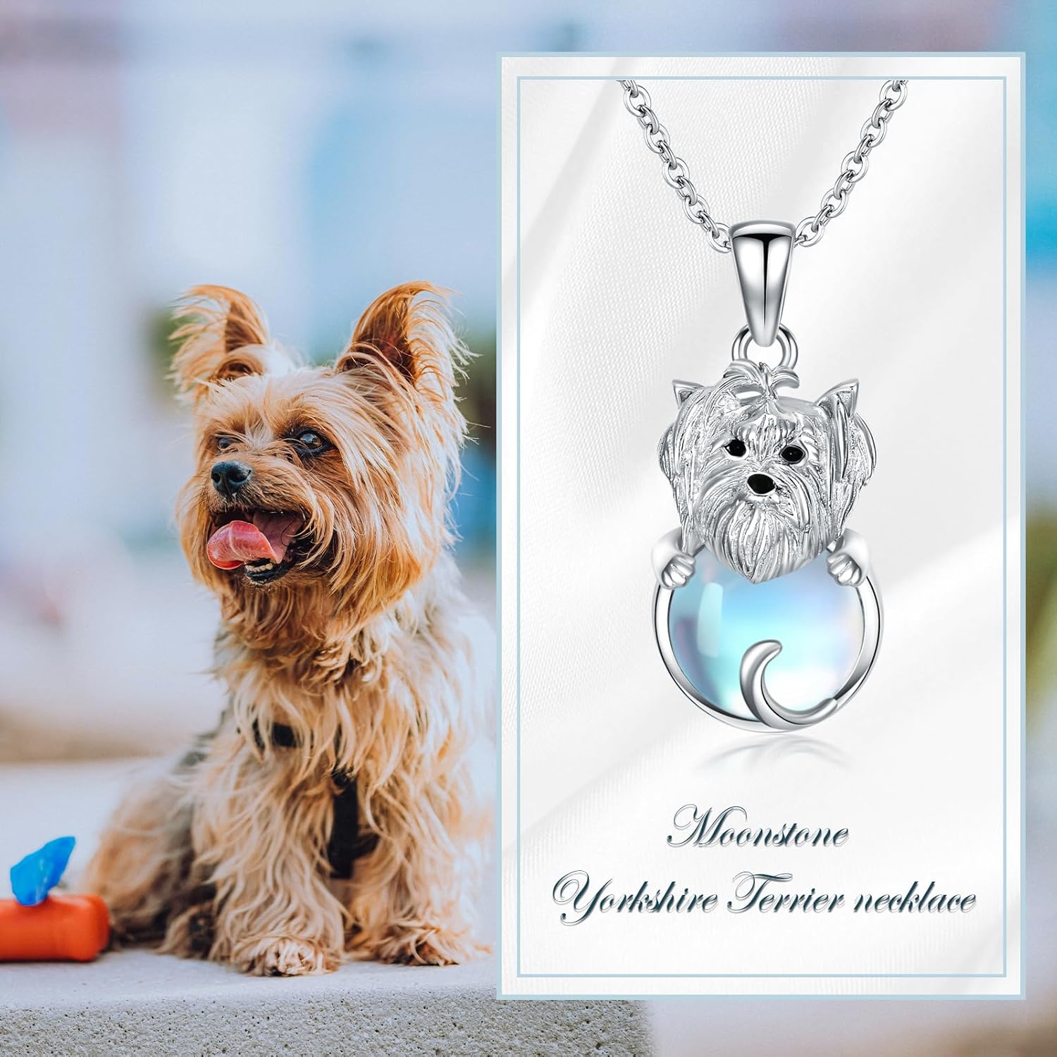 Sterling Silver Moonstone Dog Pendant Necklace for Women - Memorial Gifts for Dog Lovers - Image 5