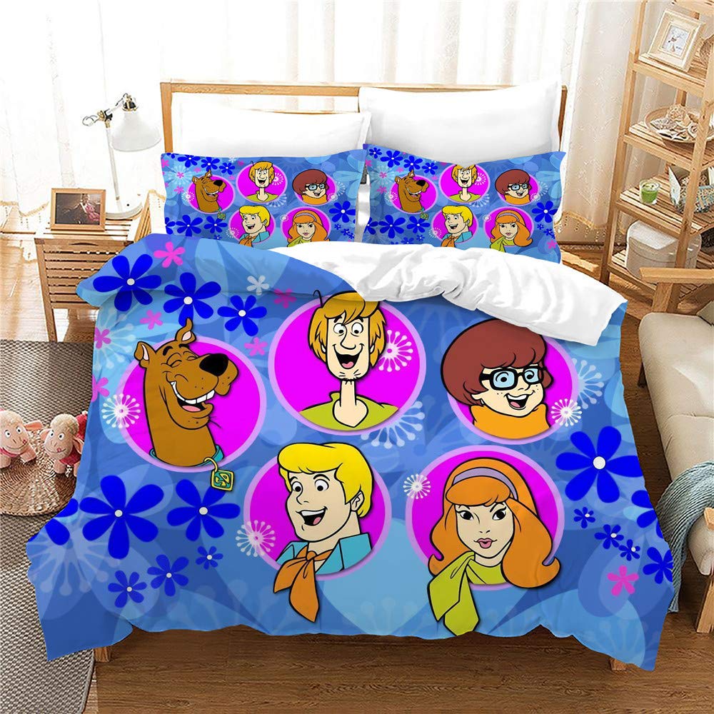 NICHIYO Scooby Doo, Bed Linen Set, Duvet Cover and Pillowcase, Microfibre, 3D Digital Print Three-Piece Bedding (Duvet Cover + Pillowcases) (4, Single 135 x 200 cm)