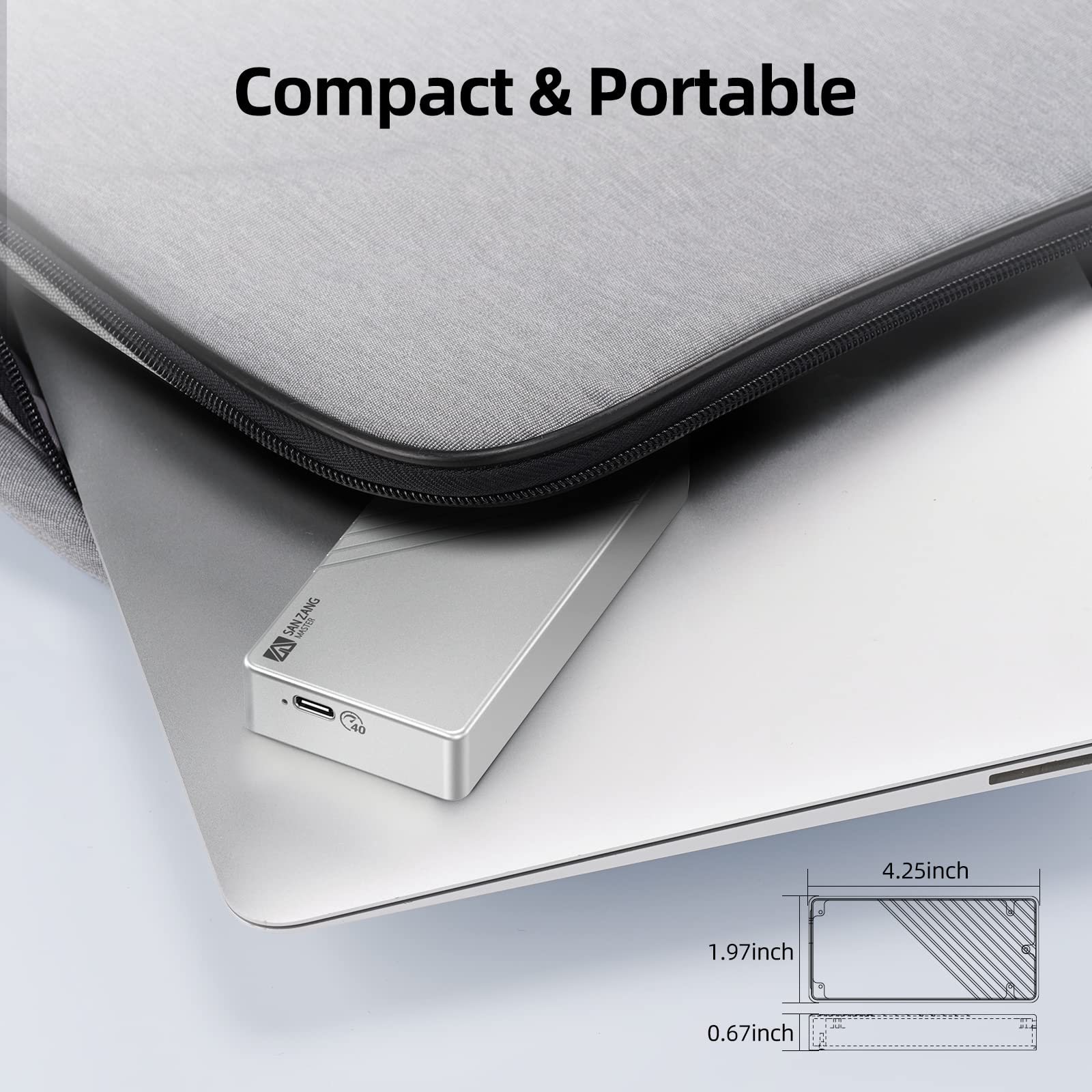 Thunderbolt 3 (40 Gbps) M.2 NVMe SSD obudowa kompatybilna z Thunderbolt 3/4 USB 4/3.2/3.1/3.0 Typ-C, SANZANG 40 Gbps M.2 SSD obudowa do 2280 M-Key (B+M Key) NVMe SSD, do 2700 MB/s, srebrna
