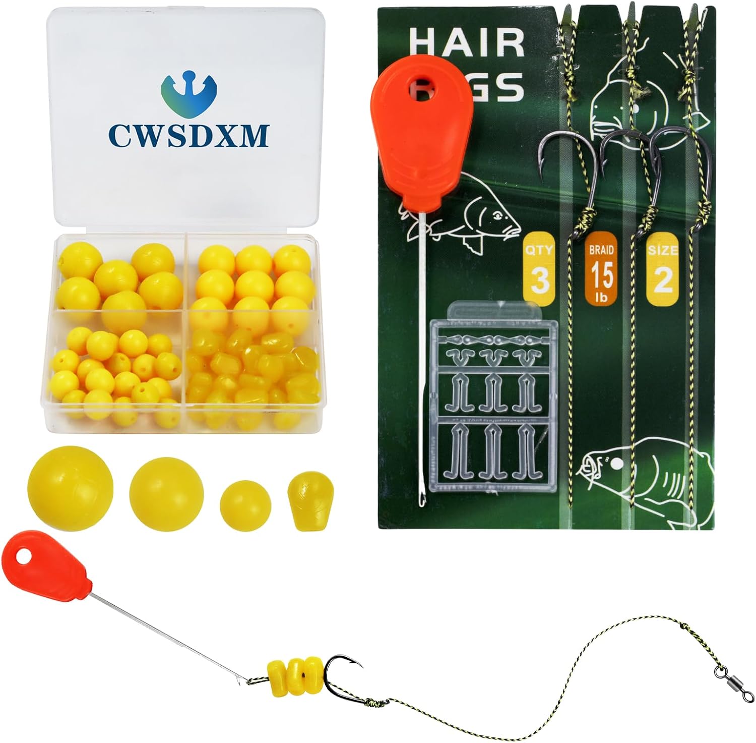 CWSDXM Carp Fishing Hair Rigs Baits Carp Rigs Kit Fishing Equipment Accessories 70pcs/206pcs