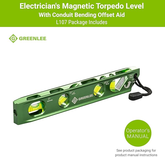 Nivel Torpedo Magnético para Electricista Greenlee L107 con Ayuda de Desviación miniatura 3