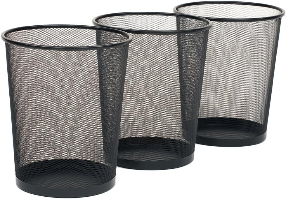 Moonlight Office Dustbin With Black Metal Mesh, Paper Bins, Small Cylinder Trash Can for Home or Office, Round Bins, Lightweight, Steel Wastebasket Set for Garbage or Recycle (9L, Pack of 3)