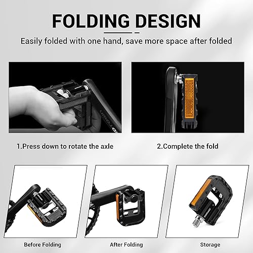 Miniatura 3 de Himiway Pedales de bicicleta plegables con tiras reflectantes, pedales plegables de bicicleta de aleación de aluminio, pedales de ciclismo de